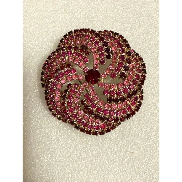 Pink & Red Rhinestone Pinwheel Flower Pin - Picture 2 of 4